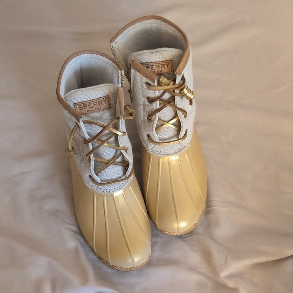 Sperry Gold and Tan Duck Boots